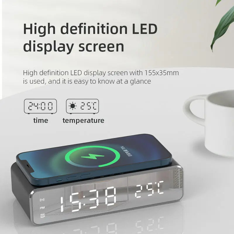 Electric Wireless Phone Charger, Clock, HD Thermometer, Mirror, Clock with Charger Edelduft