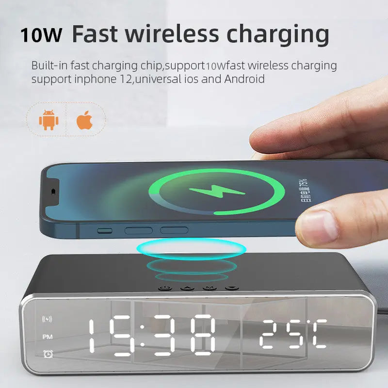 Electric Wireless Phone Charger, Clock, HD Thermometer, Mirror, Clock with Charger Edelduft